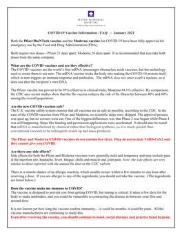COVID-19 Vaccine Information / FAQ – January 2021 Both the Pfizer