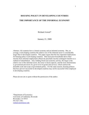 Housing Policy in Developing Countries