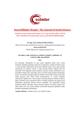 Sosyal Bilimler Dergisi / the Journal of Social Sciences