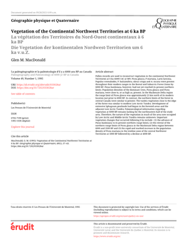 Vegetation of the Continental Northwest Territories at 6 Ka BP