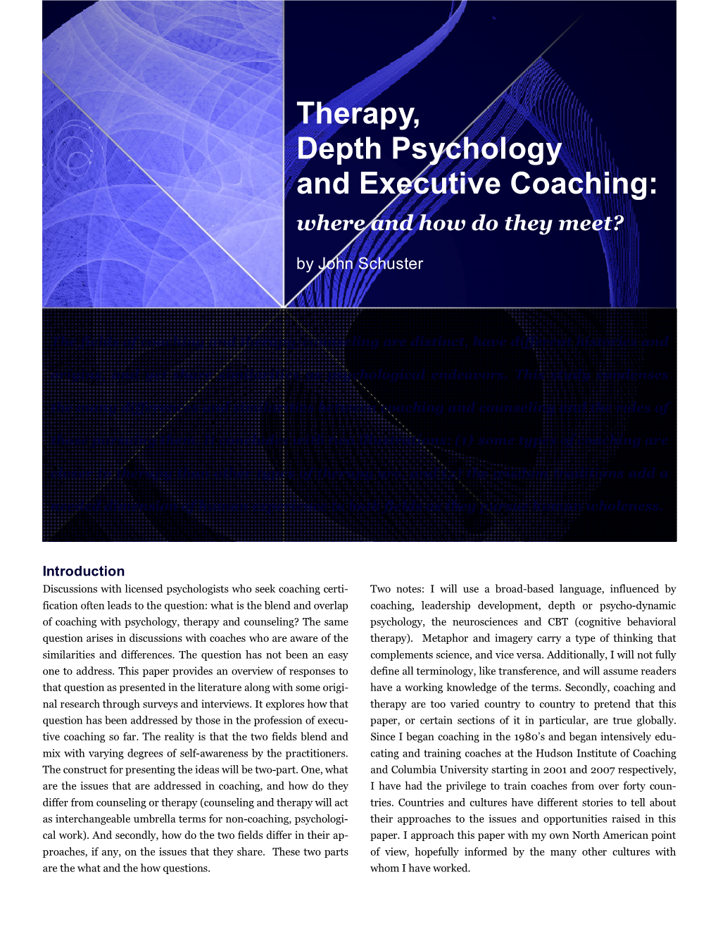 Therapy, Depth Psychology and Executive Coaching: Where and How Do They Meet?