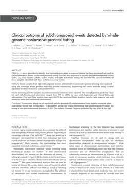 Clinical Outcome of Subchromosomal Events Detected by Whole‐Genome Noninvasive Prenatal Testing