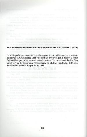 Nota Aclaratoria Referente Al Ntimero Anterior: Aiio XXVII Ntim. 2 (2000)