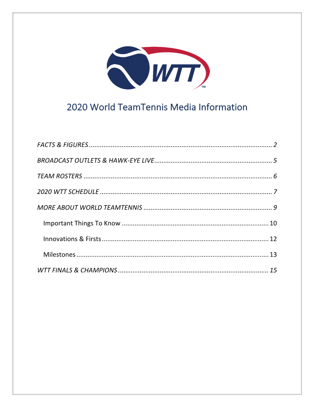 2020 World Teamtennis Media Information