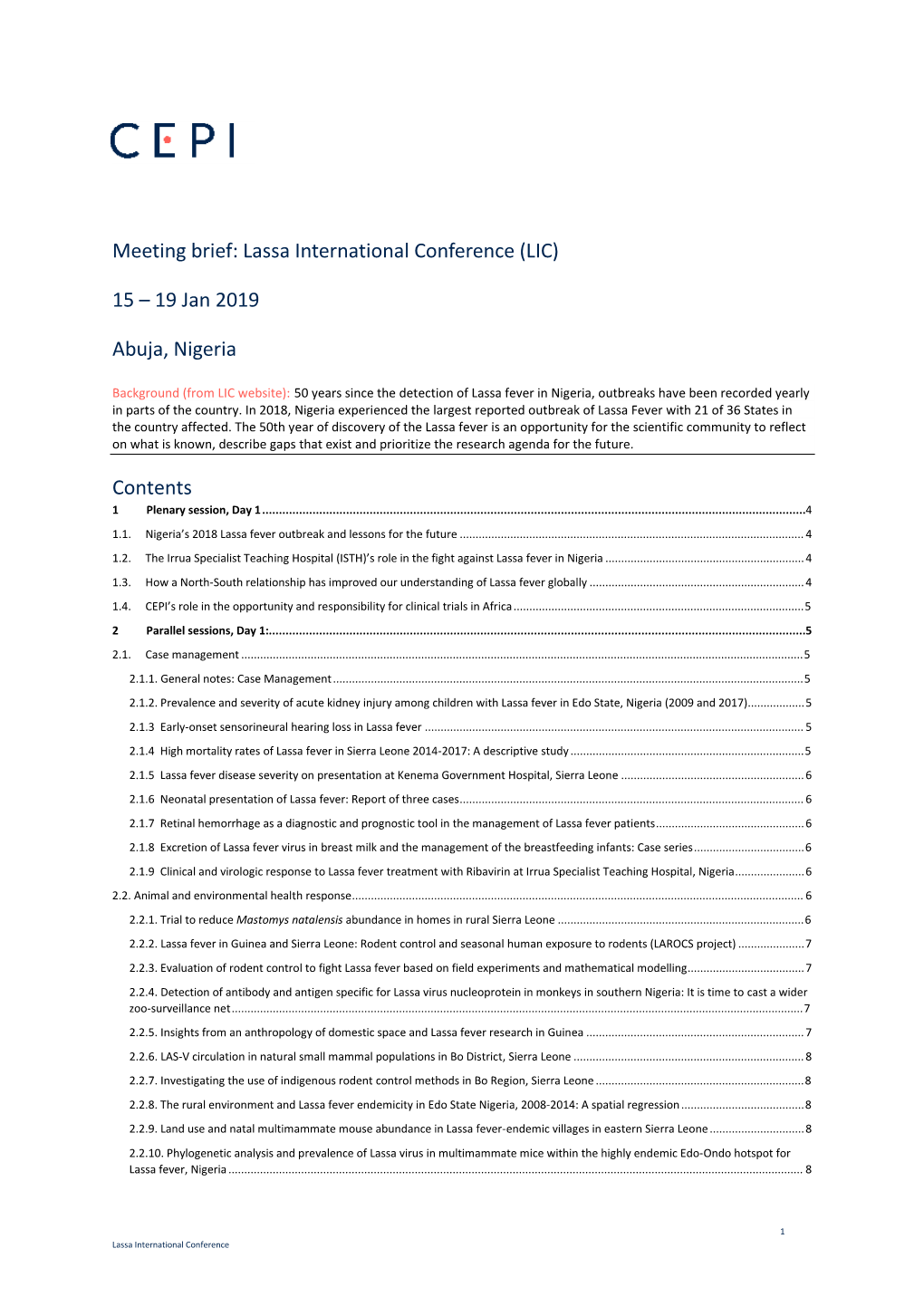 Lassa International Conference (LIC) 15 – 19 Jan 2019 Abuja, Nigeria