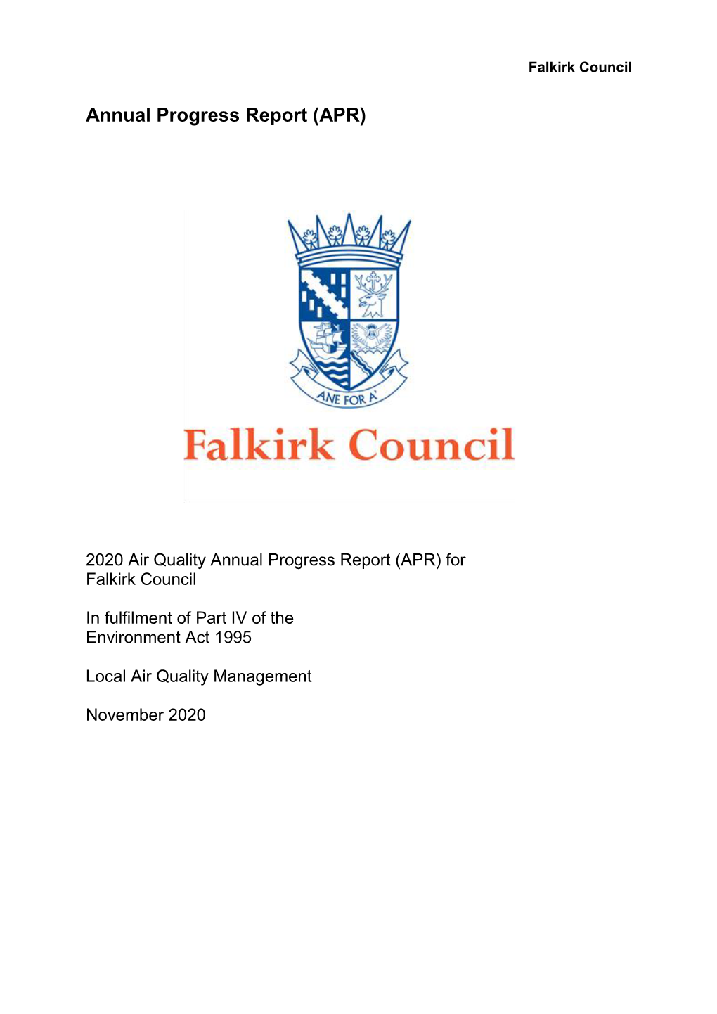 2020 Air Quality Annual Progress Report (APR) for Falkirk Council