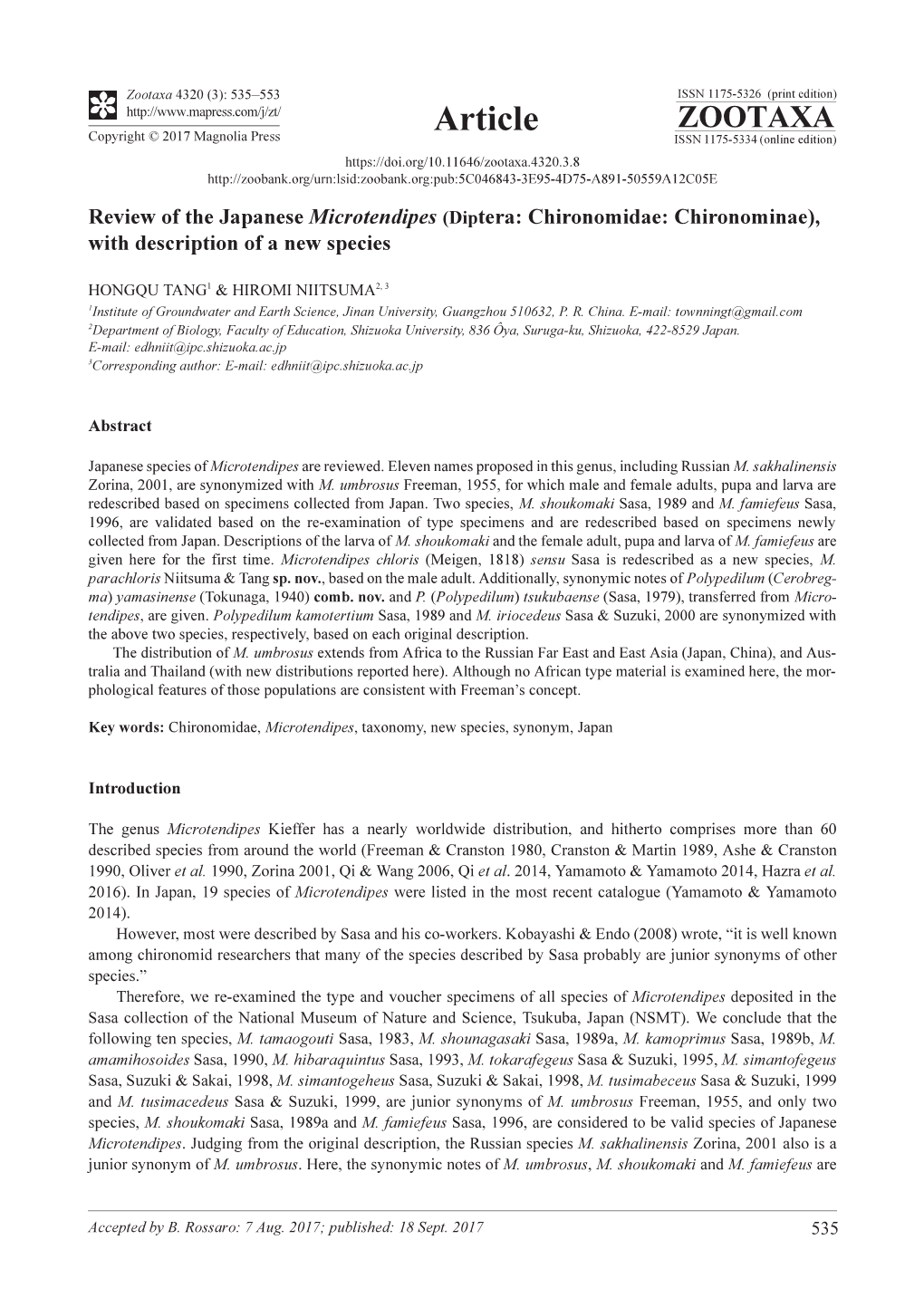 Diptera: Chironomidae: Chironominae), with Description of a New Species