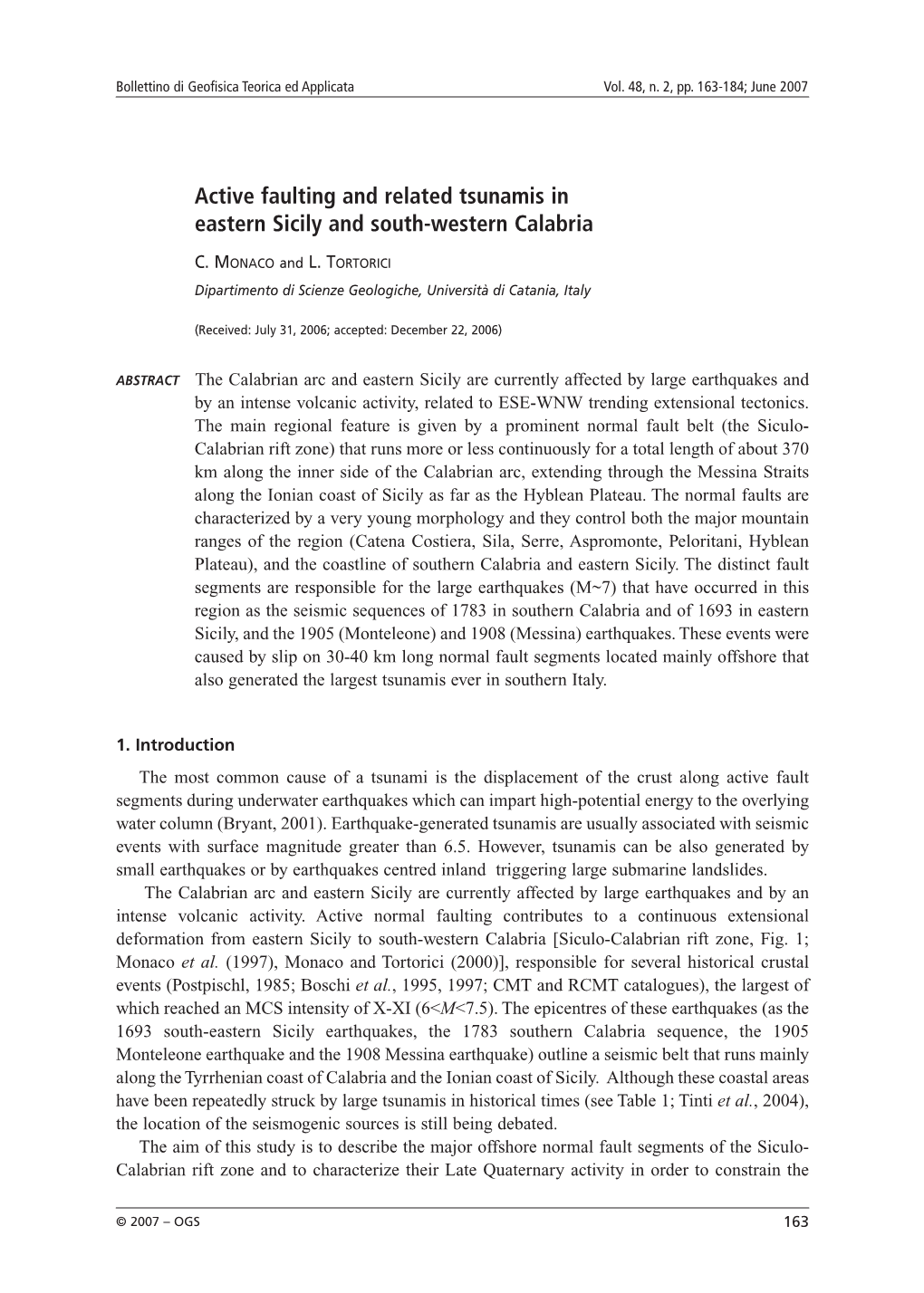 Active Faulting and Related Tsunamis in Eastern Sicily and South-Western Calabria