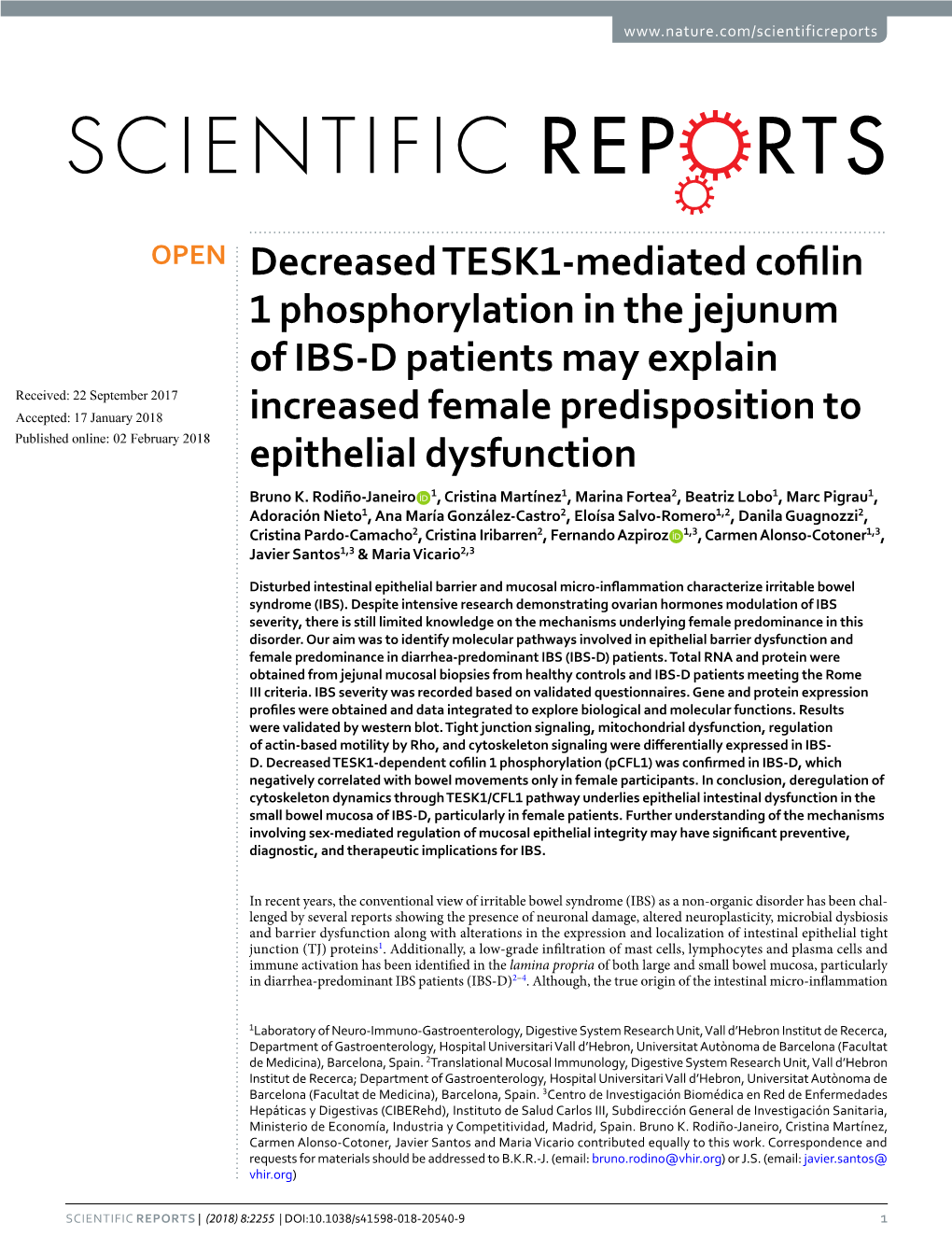 Decreased TESK1-Mediated Cofilin 1 Phosphorylation in the Jejunum of IBS-D Patients May Explain Increased Female Predisposition