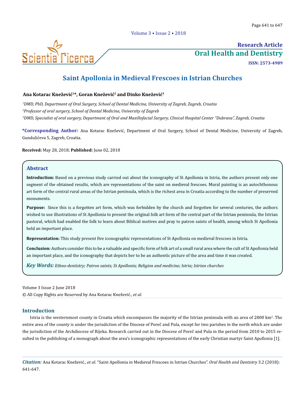 Oral Health and Dentistry ISSN: 2573-4989