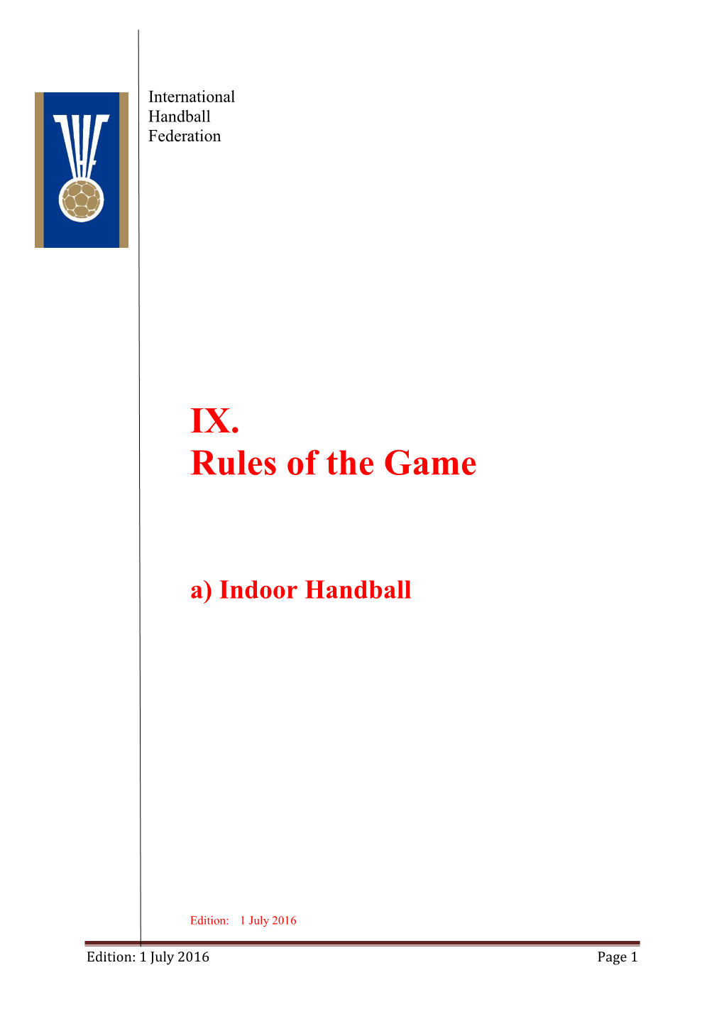 IHF Rules of the Game