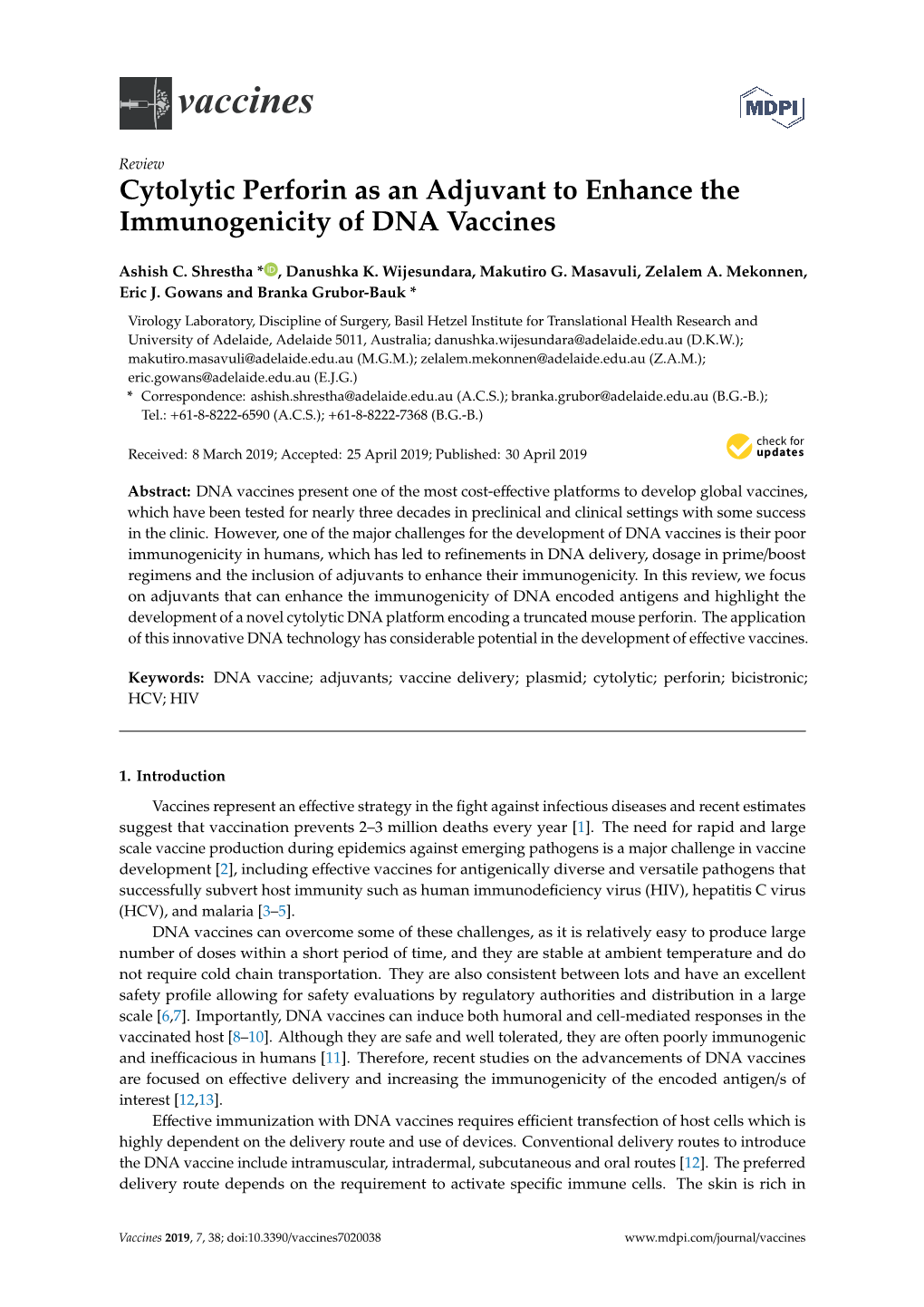 Cytolytic Perforin As an Adjuvant to Enhance the Immunogenicity of DNA Vaccines