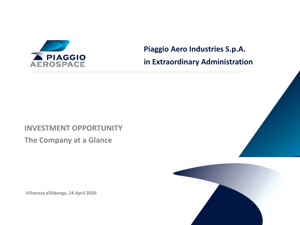 Piaggio Aero Industries S.P.A. in Extraordinary Administration