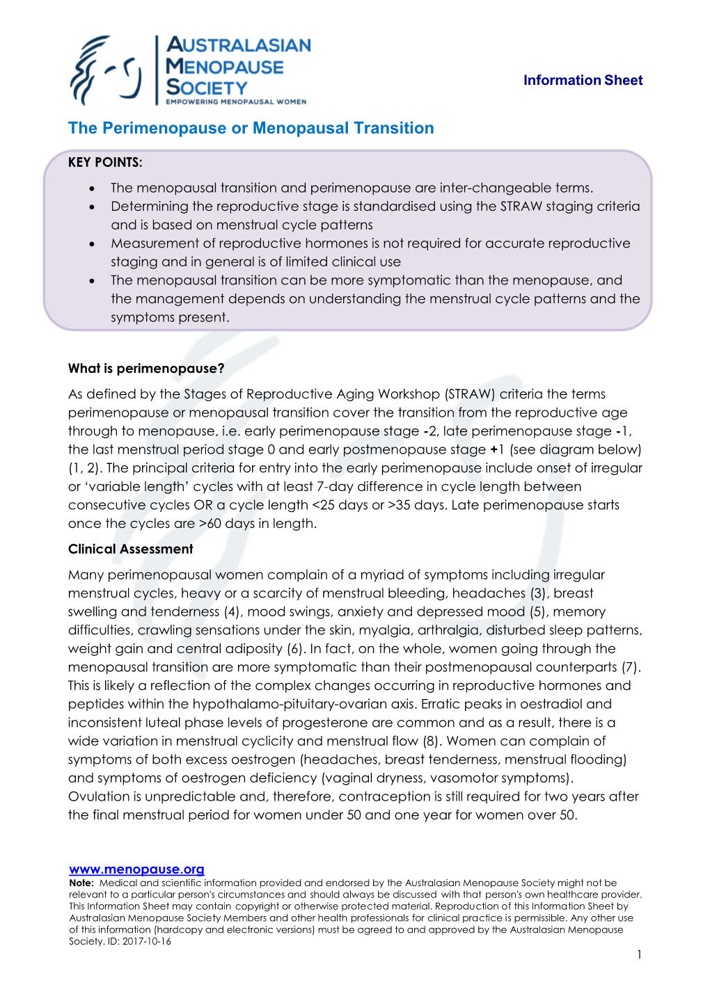 The Perimenopause Or Menopausal Transition