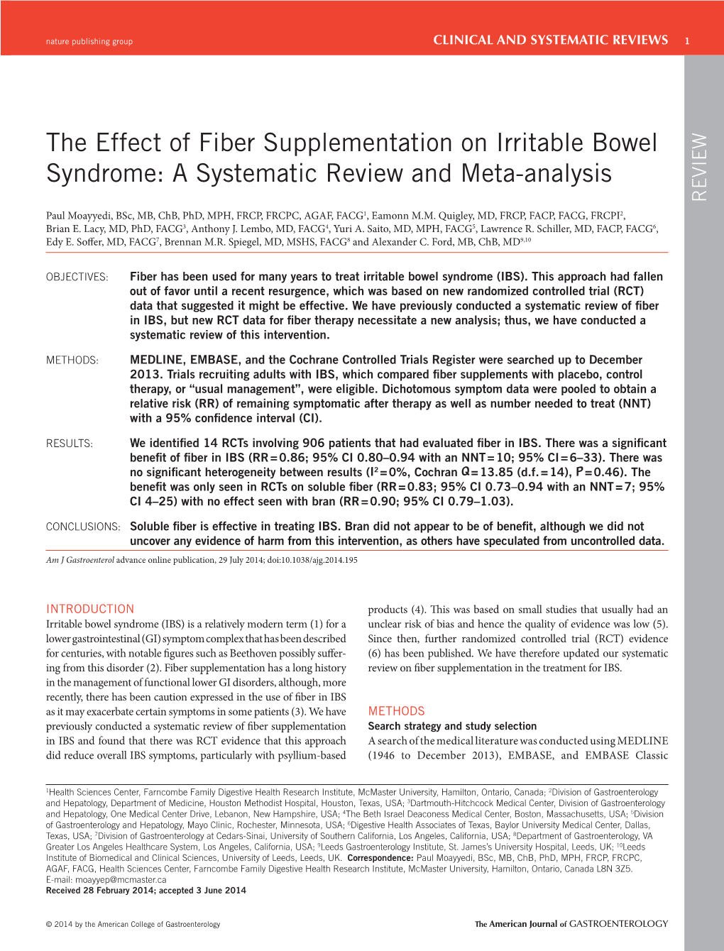 The Effect of Fiber Supplementation on Irritable Bowel Syndrome