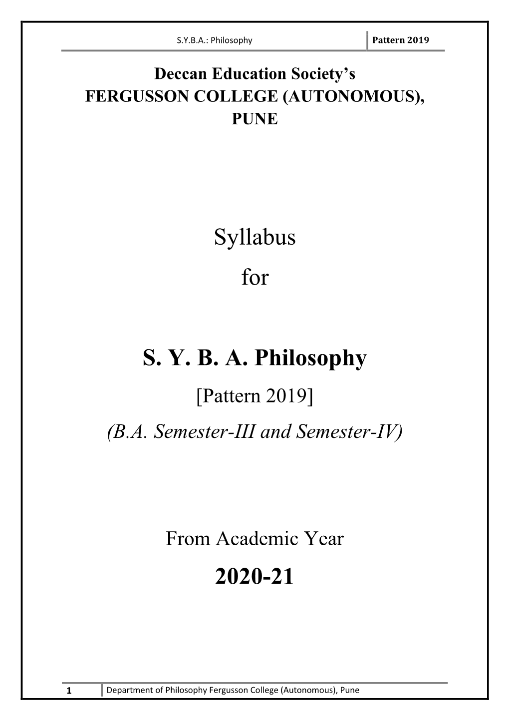 S.Y.B.A.: Philosophy Pattern 2019