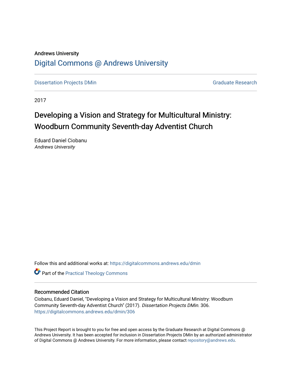 Developing a Vision and Strategy for Multicultural Ministry: Woodburn Community Seventh-Day Adventist Church