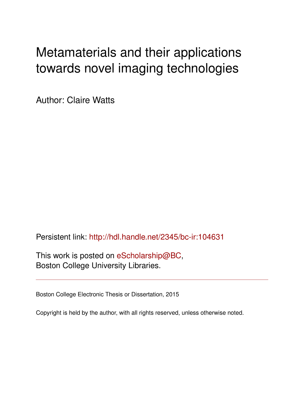 Metamaterials and Their Applications Towards Novel Imaging Technologies