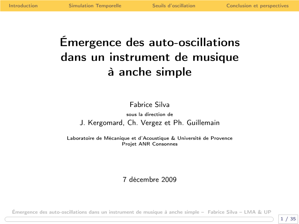 Émergence Des Auto-Oscillations Dans Un Instrument De Musique À Anche Simple