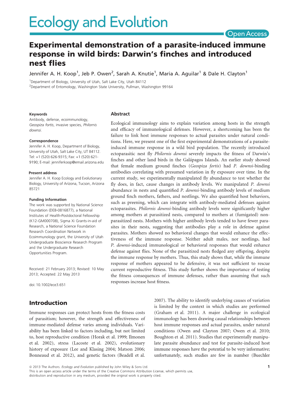 Experimental Demonstration of a Parasiteinduced Immune Response