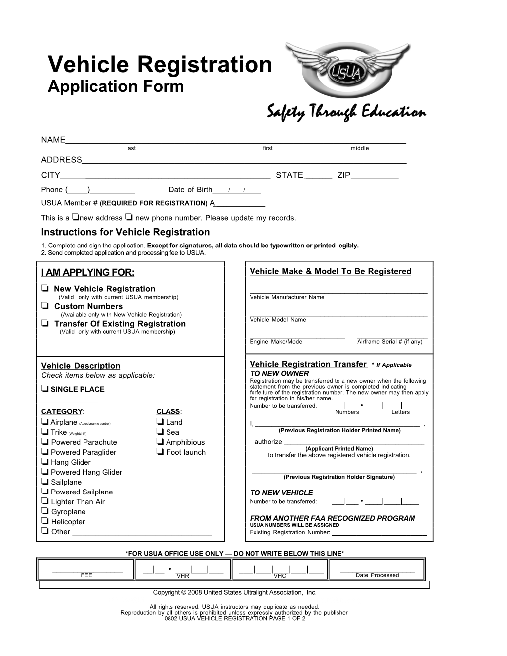 Vehicle Registration Application Form