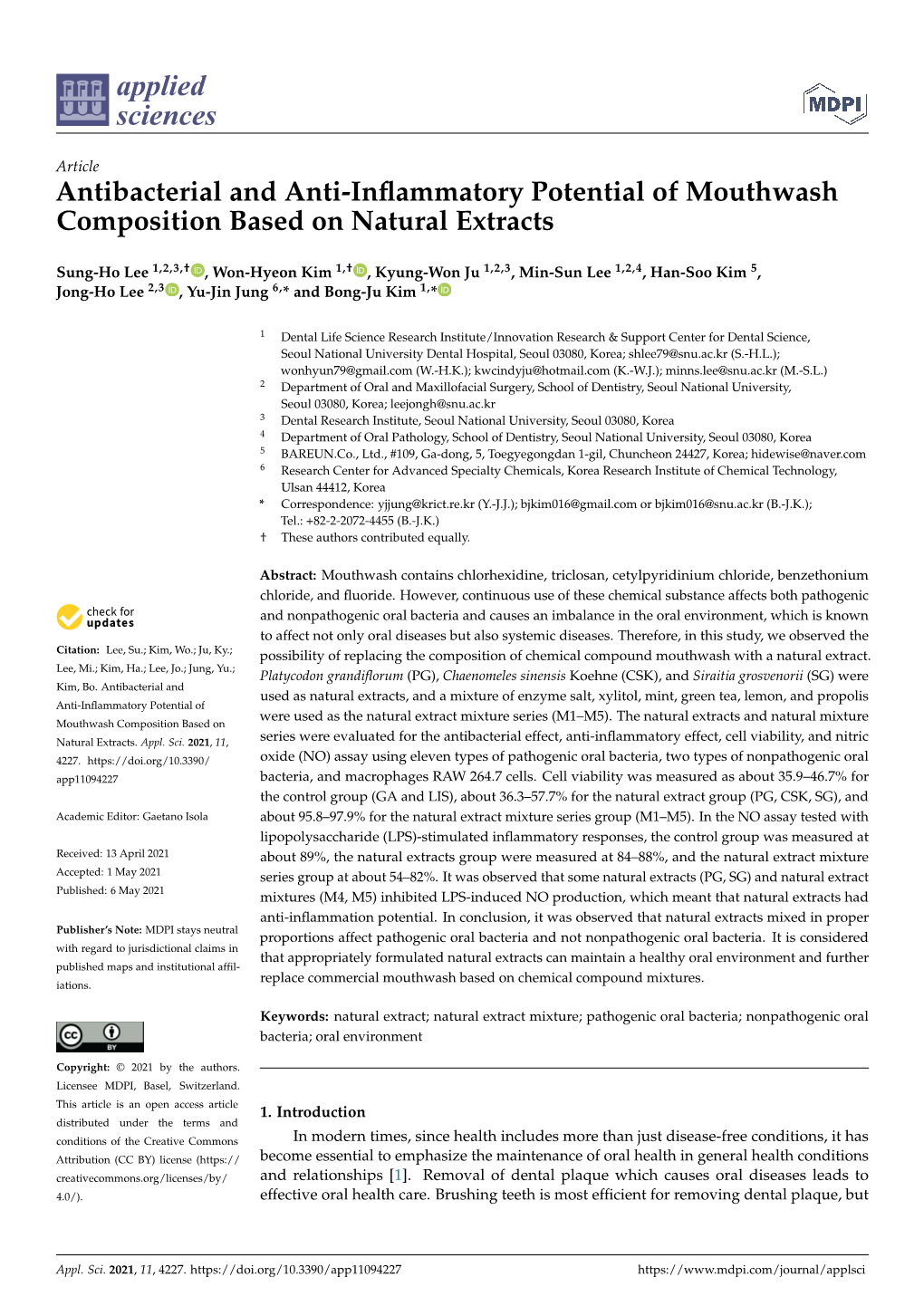 Antibacterial and Anti-Inflammatory Potential of Mouthwash