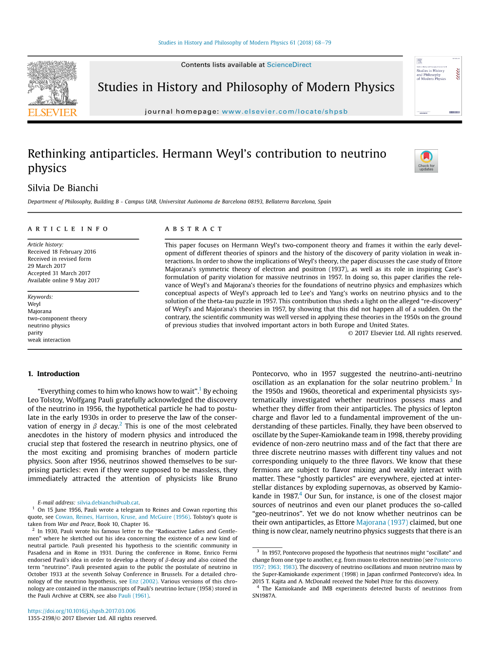 Rethinking Antiparticles. Hermann Weyl's Contribution to Neutrino Physics