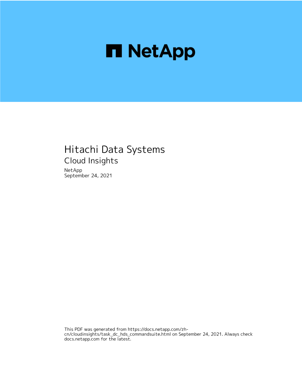 Hitachi Data Systems Cloud Insights Netapp September 24, 2021