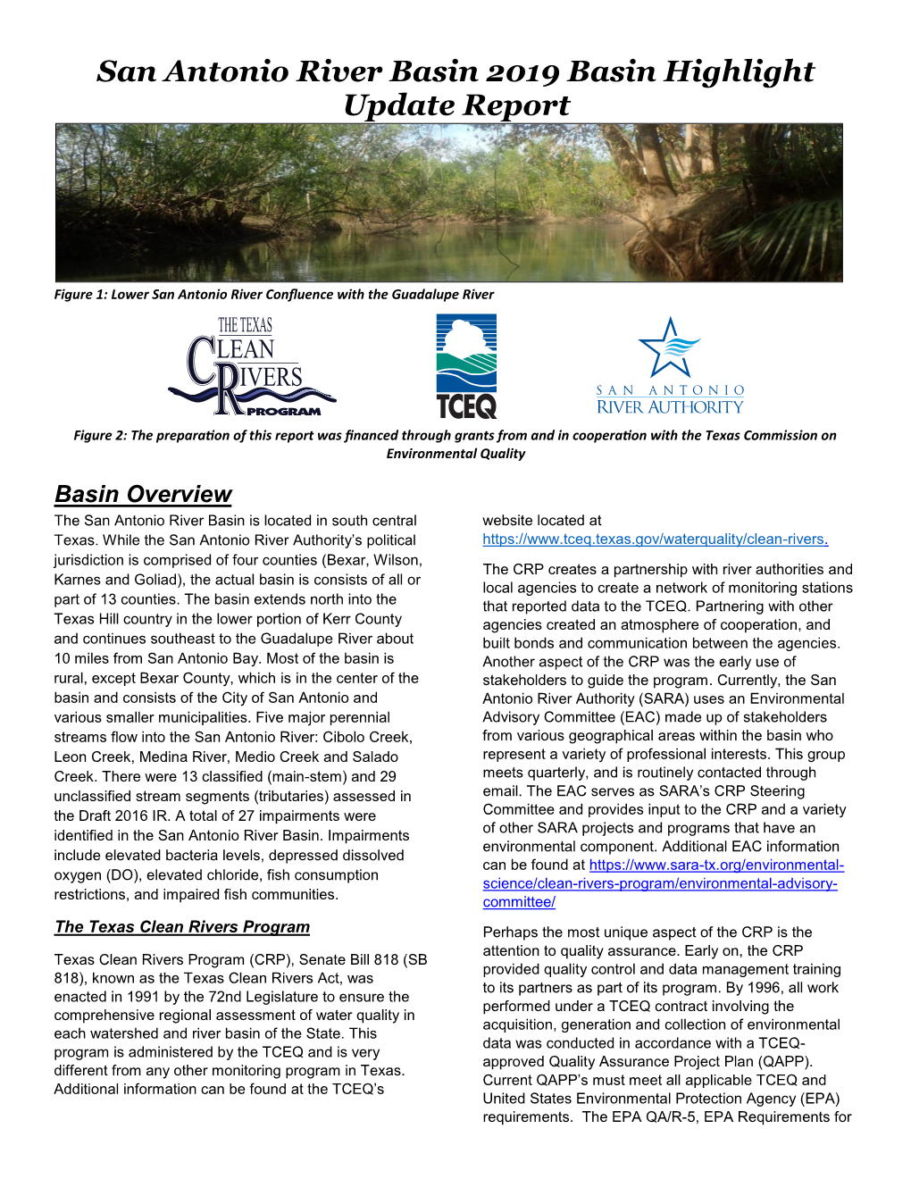 San Antonio River Basin 2019 Basin Highlight Update Report