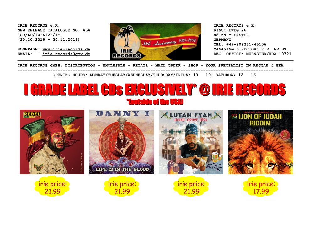 I GRADE LABEL Cds EXCLUSIVELY* @ IRIE RECORDS