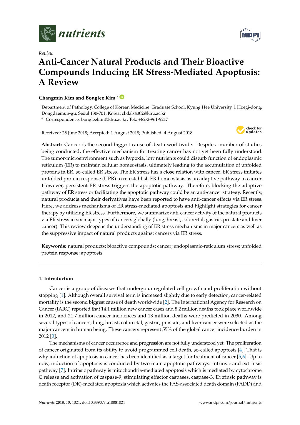 Anti-Cancer Natural Products and Their Bioactive Compounds Inducing ER Stress-Mediated Apoptosis: a Review