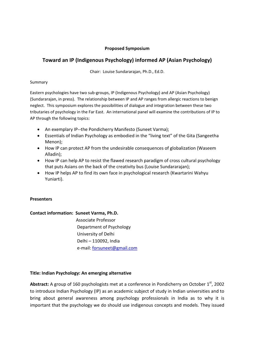 Toward an IP (Indigenous Psychology) Informed AP (Asian Psychology)
