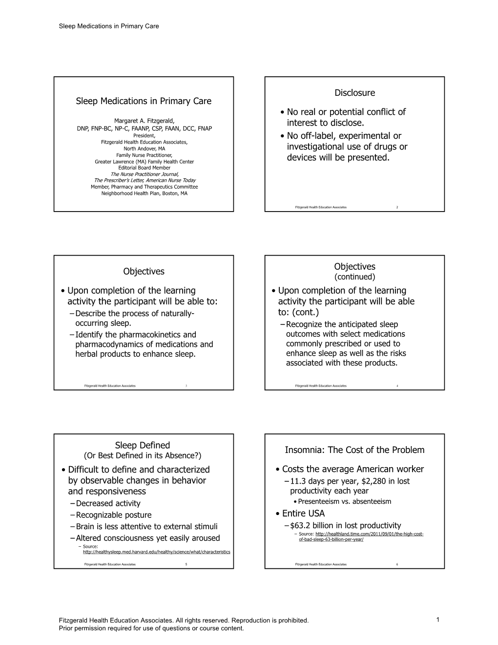 Sleep Medications in Primary Care Disclosure • No Real Or Potential