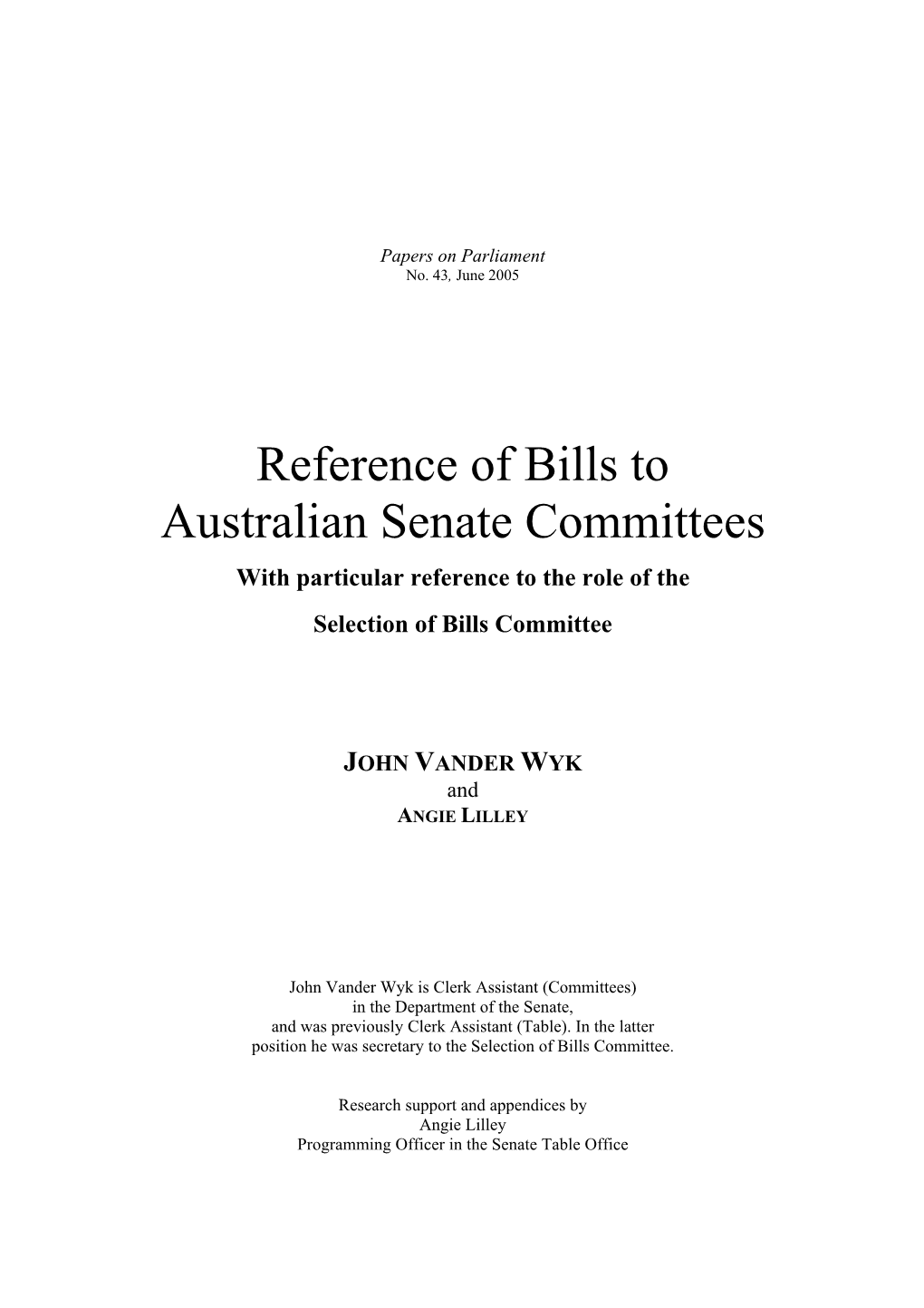 Reference of Bills to Australian Senate Committees