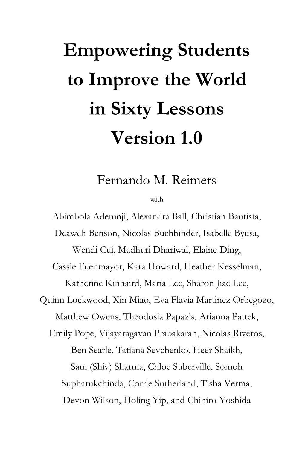 Empowering Students to Improve the World in Sixty Lessons Version 1.0