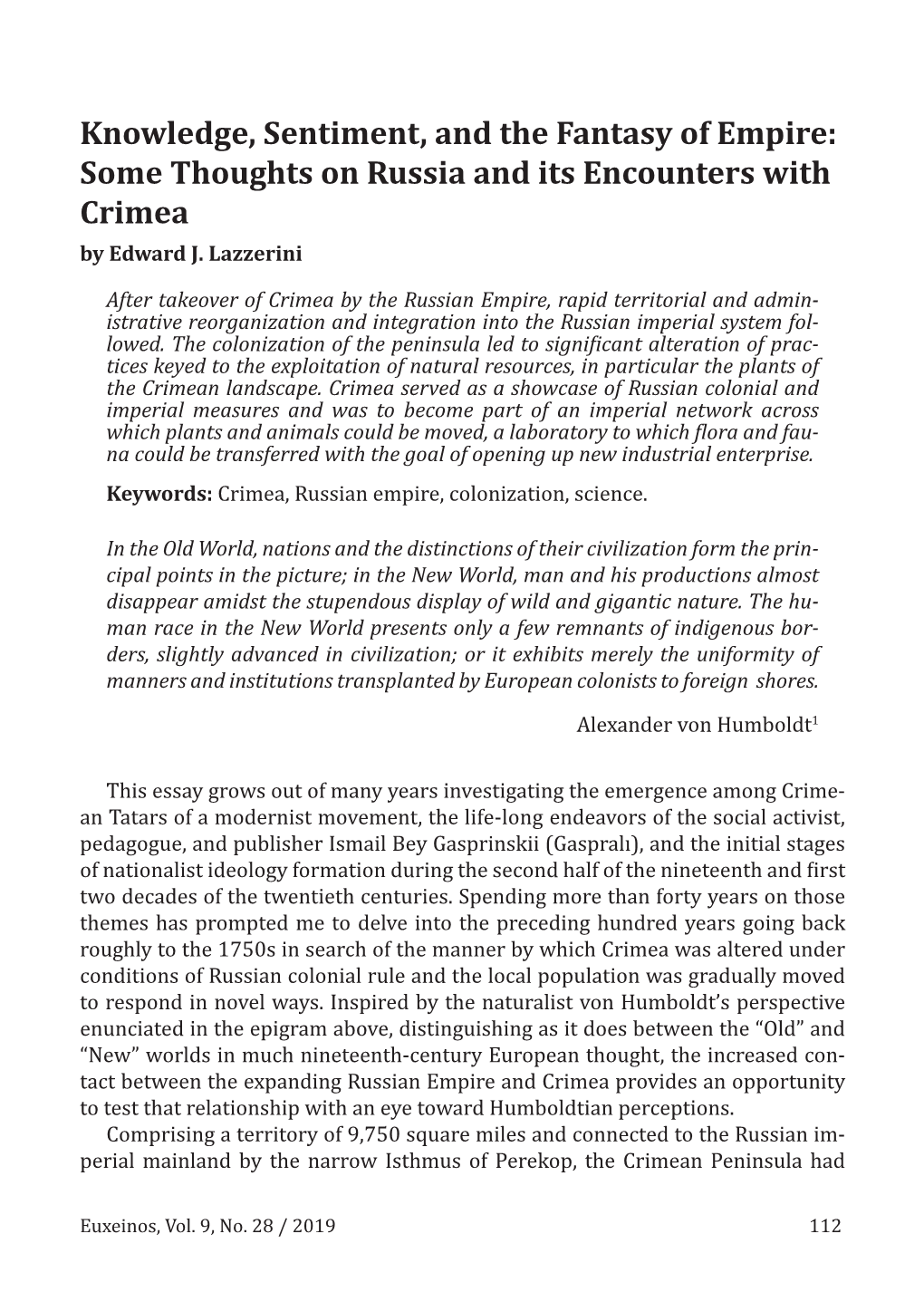 Some Thoughts on Russia and Its Encounters with Crimea by Edward J