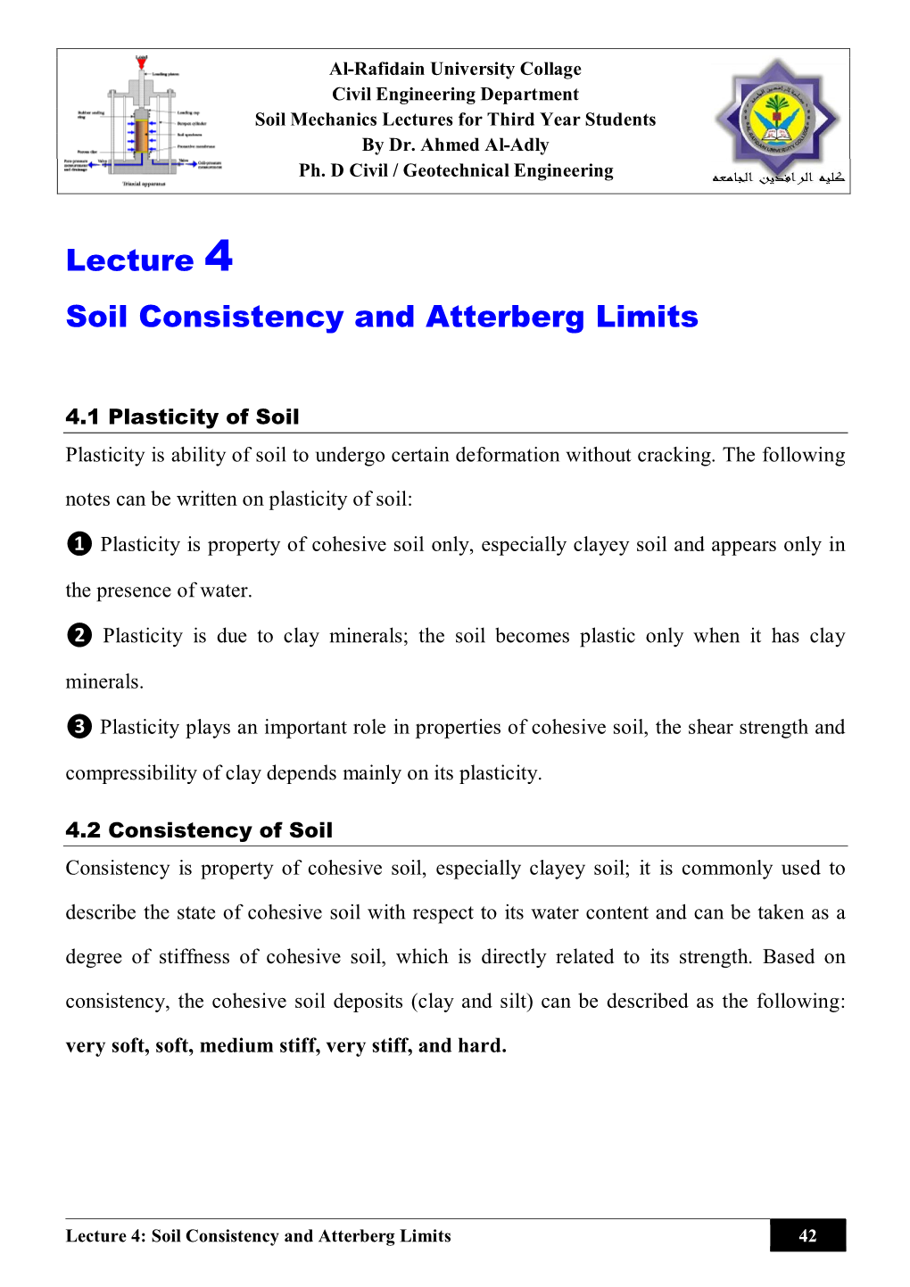 Lecture 4 Soil Consistency and Atterberg Limits