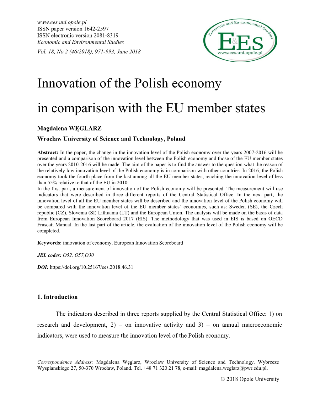 Innovation of the Polish Economy in Comparison with the EU Member States