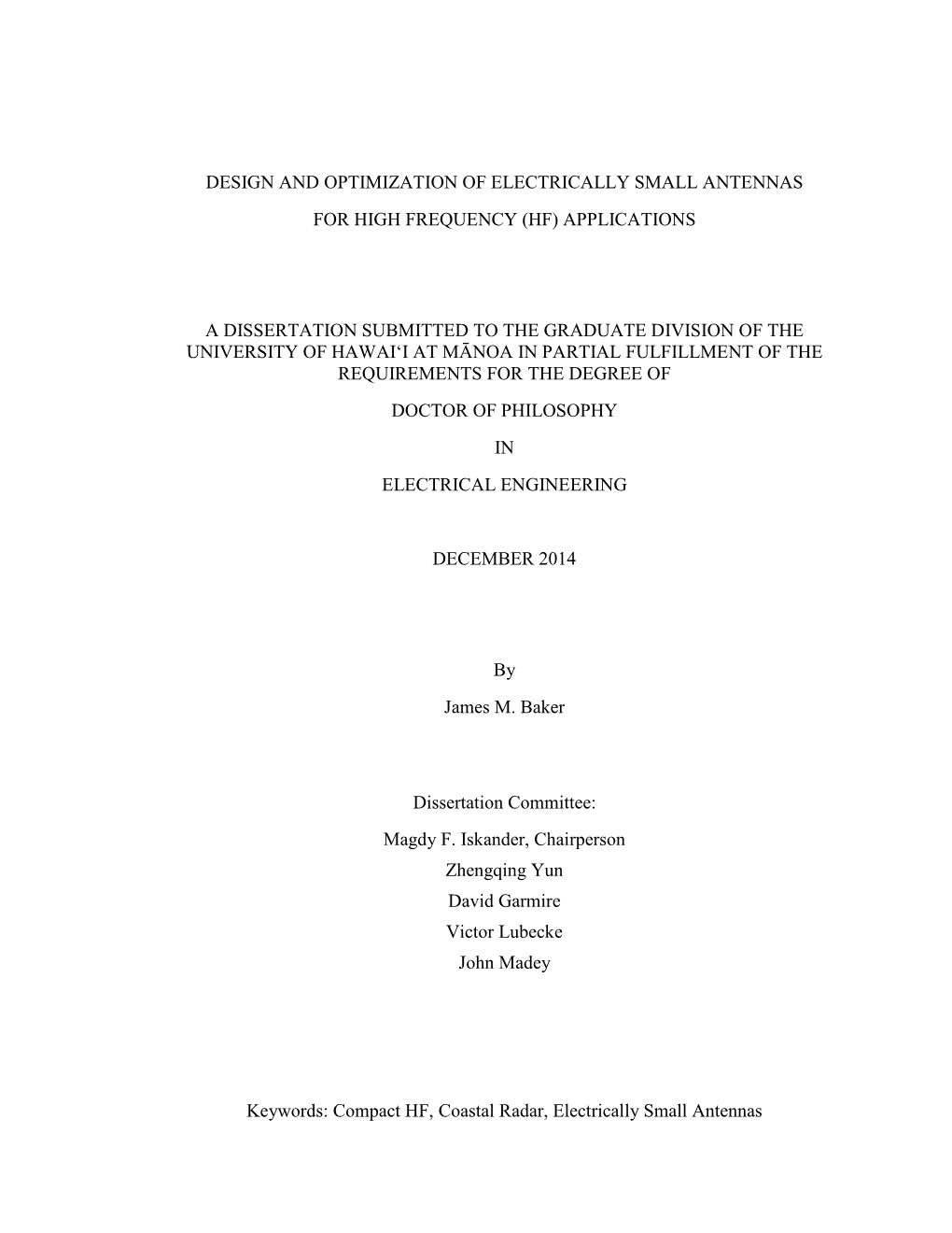 Design and Optimization of Electrically Small Antennas for High Frequency (Hf) Applications