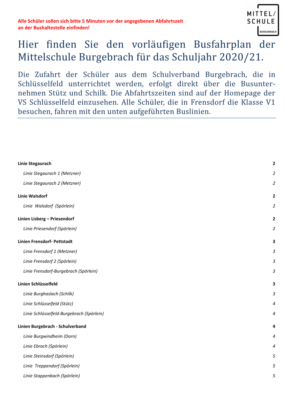 Hier Finden Sie Den Vorläufigen Busfahrplan Der Mittelschule