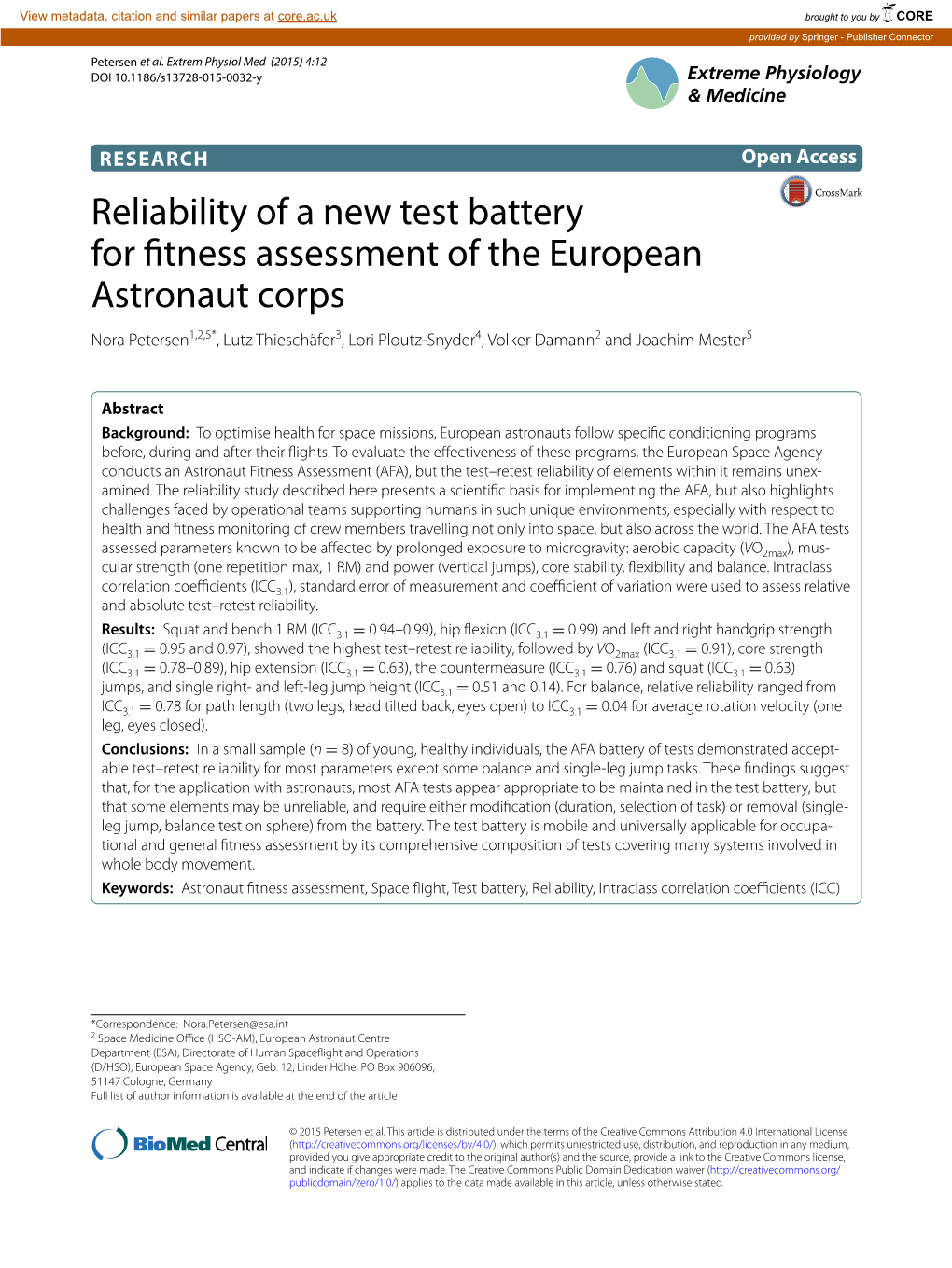 Reliability of a New Test Battery for Fitness Assessment of the European