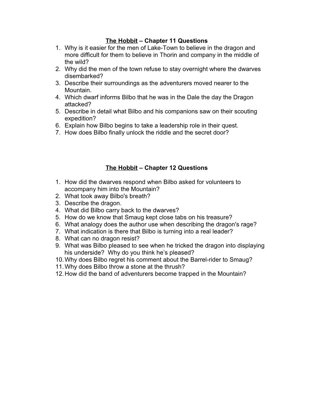 The Hobbit Chapter 9 Questions