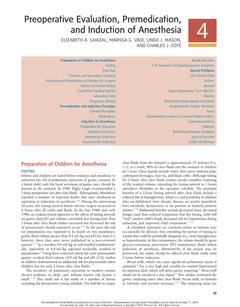 Preoperative Evaluation, Premedication, and Induction of Anesthesia ELIZABETH A