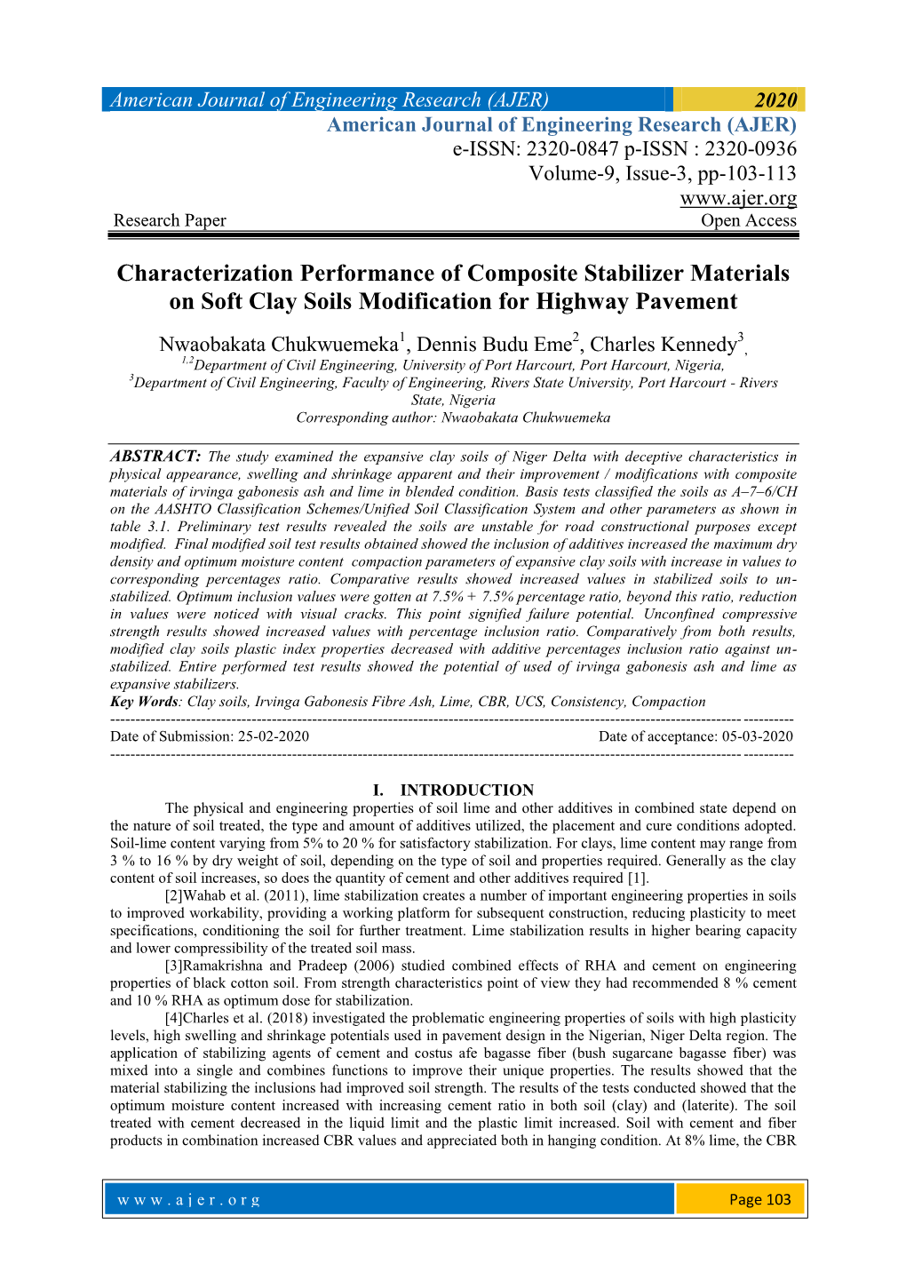 Characterization Performance of Composite Stabilizer Materials on Soft Clay Soils Modification for Highway Pavement