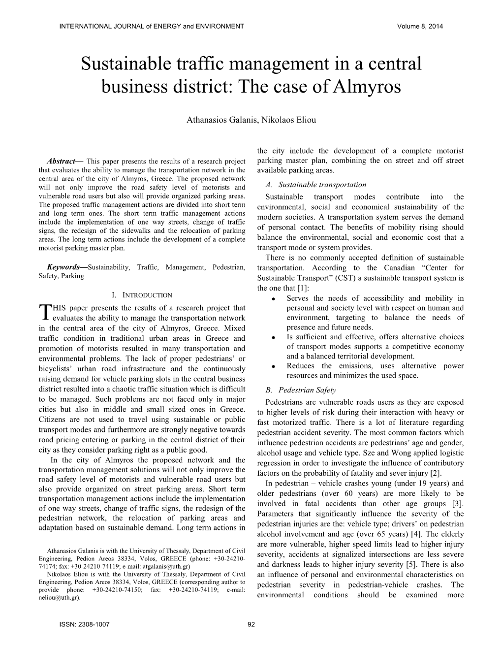 Sustainable Traffic Management in a Central Business District: the Case of Almyros