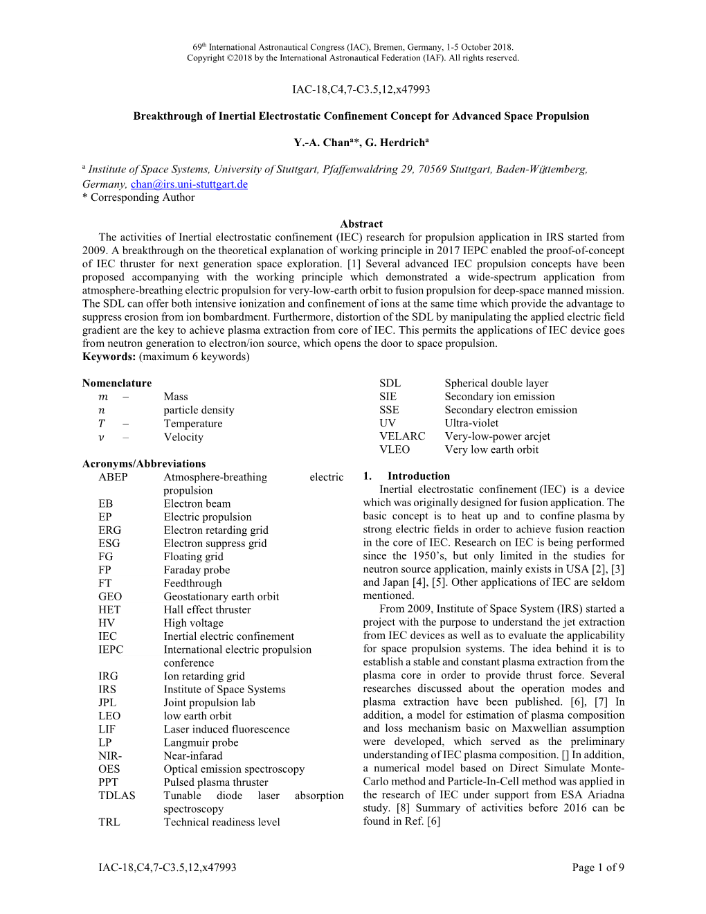 Breakthrough of Inertial Electrostatic Confinement Concept for Advanced Space Propulsion