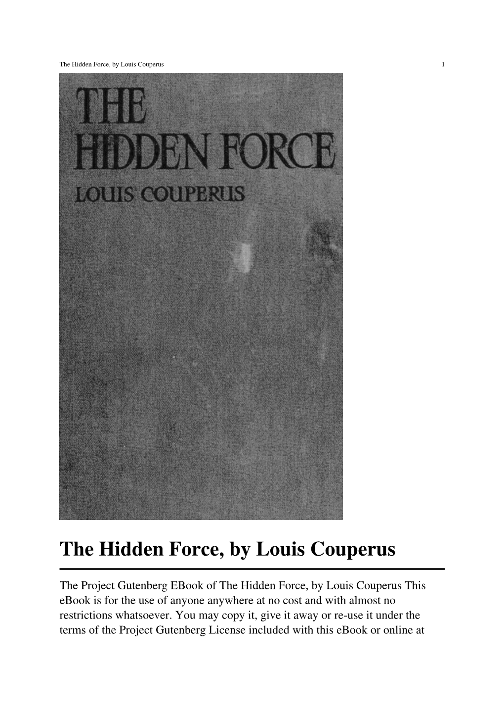 The Hidden Force, by Louis Couperus 1