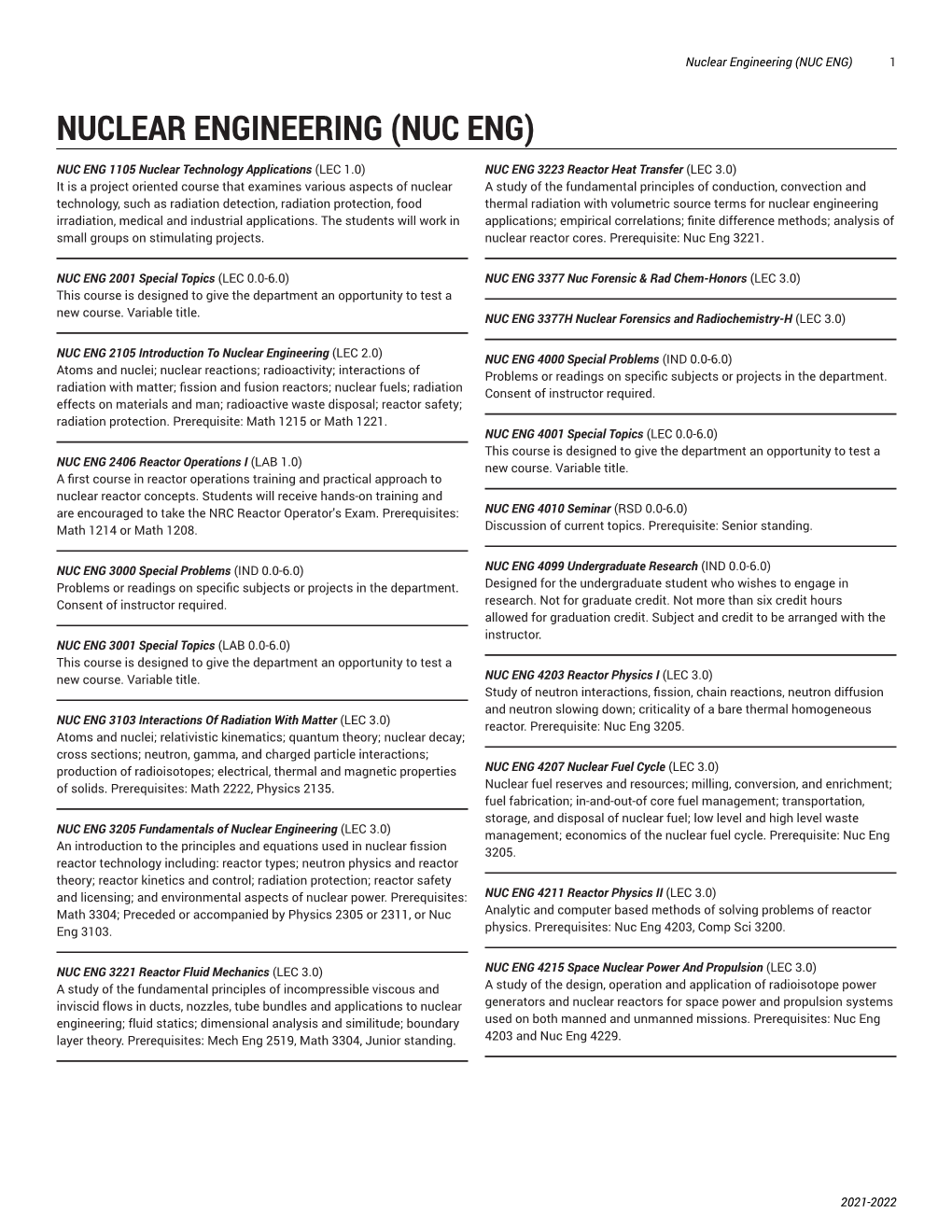 Nuclear Engineering (NUC ENG) 1