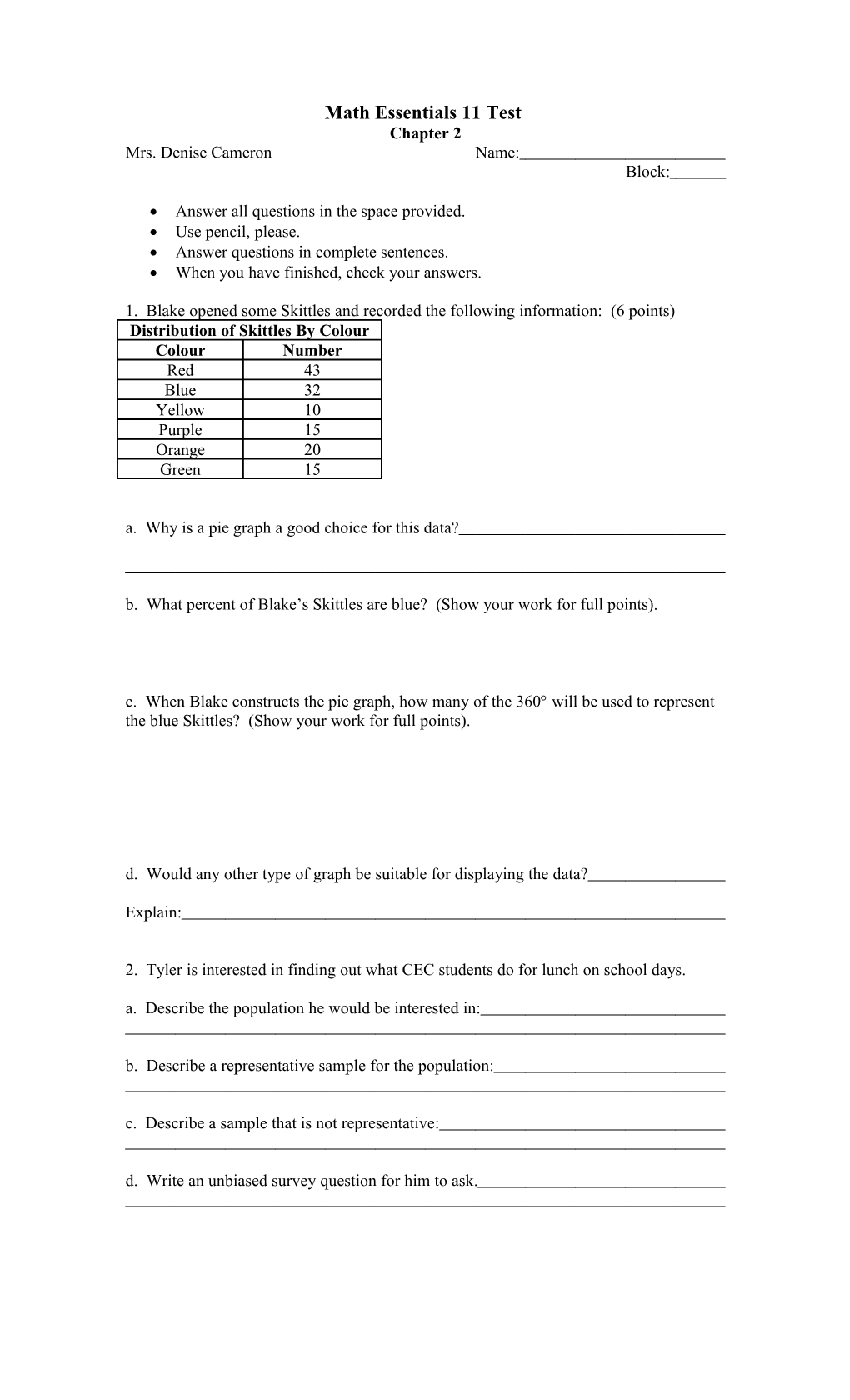 Math Essentials 11 Test Chapter 1