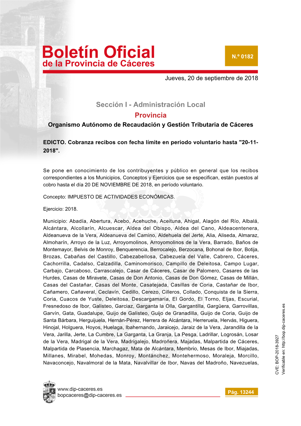 Sección I - Administración Local Provincia Organismo Autónomo De Recaudación Y Gestión Tributaria De Cáceres